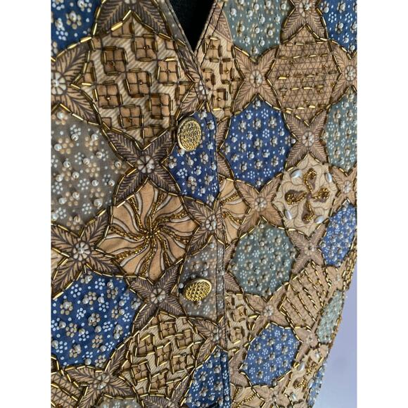 Bali Chic Vest / One Size / Beaded / Batik / Boho / Gypsy / Adjustable Waist - Picture 3 of 9